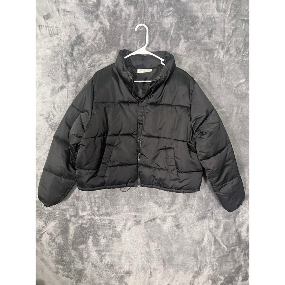 No Boundaries Black Puffer Jacket Women XXL 20 Cropped Quilted Zip Up Outerwear